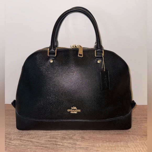 Coach Handbags - Coach Sierra Satchel Black Crossgrain Leather F57524 Dome Zip Top Handbag Purse